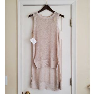 White + Warren, Hi-Low Sleeveless Sweater Tunic Vest in Cream, Size Small